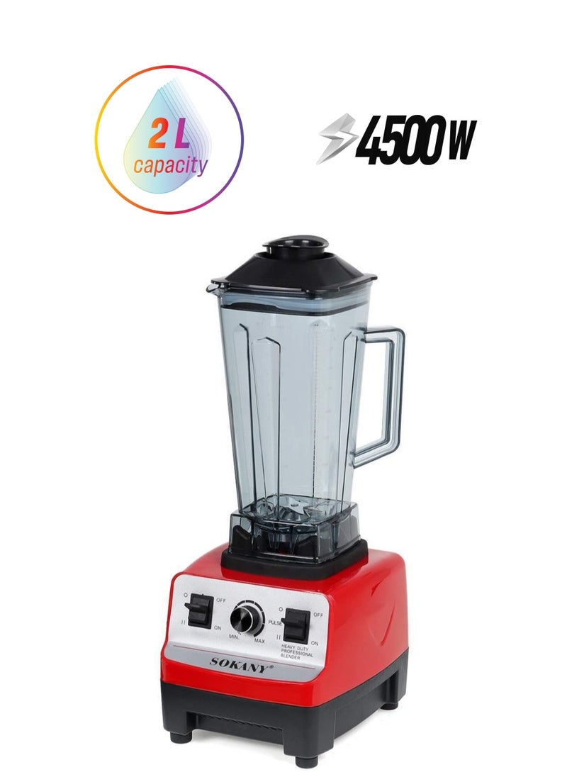 sokany 4500W Blender 2L Single Jar for Greens, Soybean, Milk, Corn, Soup, Fruits, Spices SK-444 Red  - Image 1
