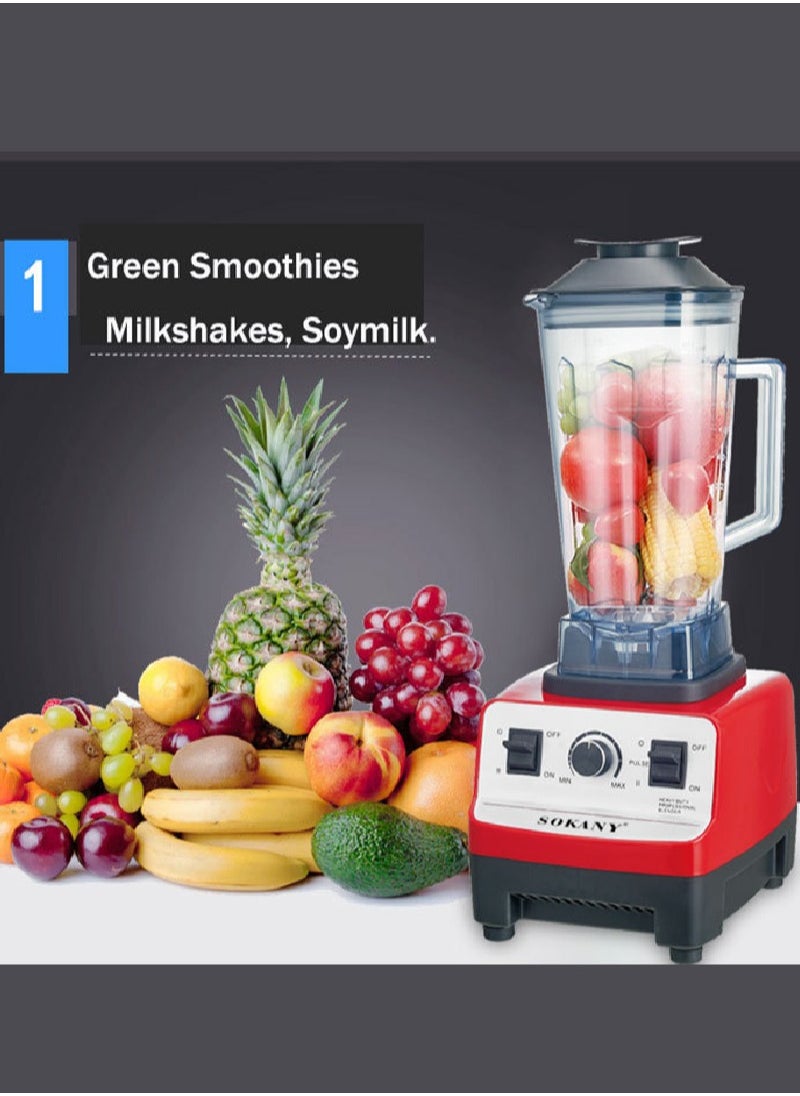 sokany 4500W Blender 2L Single Jar for Greens, Soybean, Milk, Corn, Soup, Fruits, Spices SK-444 Red  - Image 5
