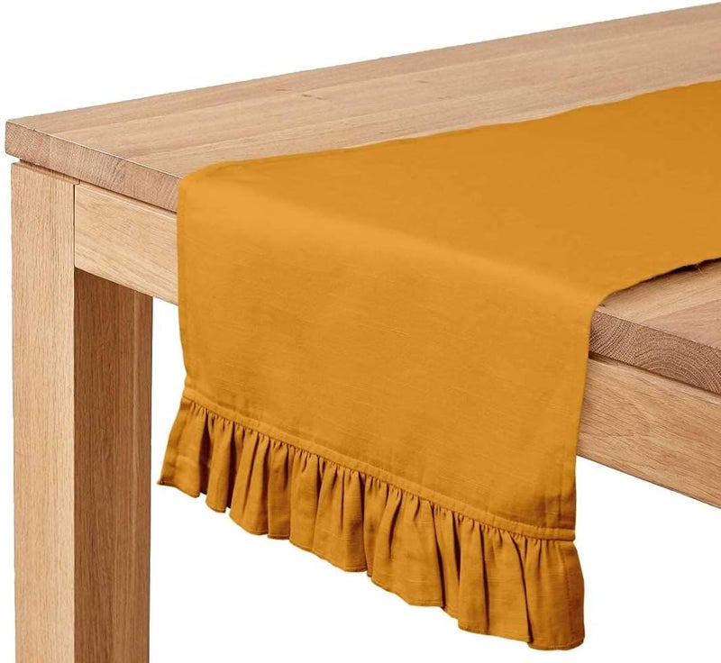 Vargottam Mustard Yellow Home Decor Stylish Wedding Party Holiday Table Setting Decor Table Runner-14 x 36 Inch - Image 1