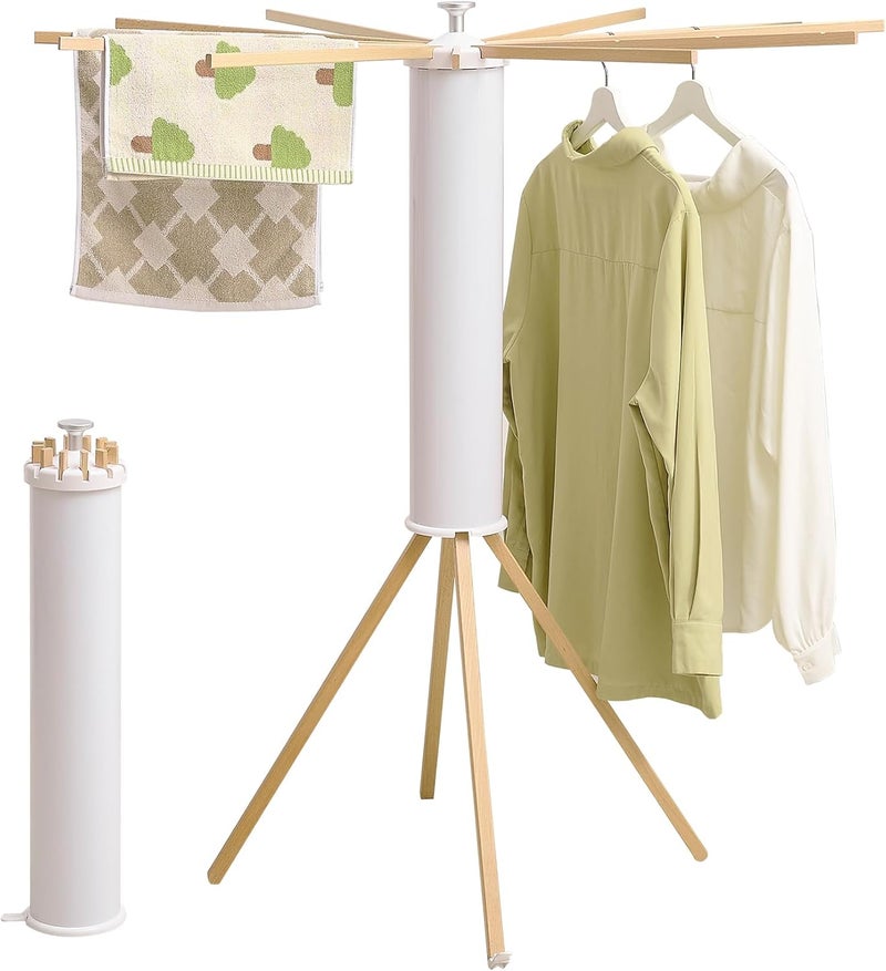 RFOUO Clothes Drying Rack 4 Legs,Laundry Hanger Dryer Rack,Portable Dry Rack,Foldable Drying Rack-Drying Rack Clothing Laundry Bedroom Household Wooden-12rods - Image 1