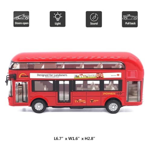 DEOXY Bus Toys for Kids Diecast Metal Tour Light & Music Open Door Collection Toys for Boy Kids (6019B Red) - Image 2