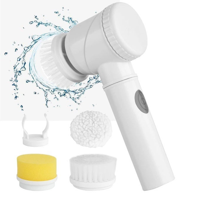 MULTIFUNCTIONAL ELECTRIC CLEANING BRUSH 5 IN 1 MAGIC POWER SCRUBBER HOUSEHOLD CLEANING TOOLS SPIN SCRUBBER WITH 3 BRUSH HEADS BUFFER POLISHER FOR BATHROOM SHOWER TUB KITCHEN FLOOR