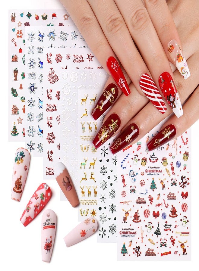 AIMEILI Christmas Nail Art Sticker 3D Snowflakes Nail Decals Colorful Snowmen Reindeer Bell Merry Christmas Tree Holiday Nail Stickers for Nail Art 40 Sheets - Image 1