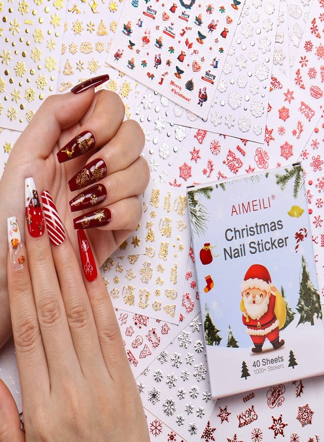 AIMEILI Christmas Nail Art Sticker 3D Snowflakes Nail Decals Colorful Snowmen Reindeer Bell Merry Christmas Tree Holiday Nail Stickers for Nail Art 40 Sheets - Image 2