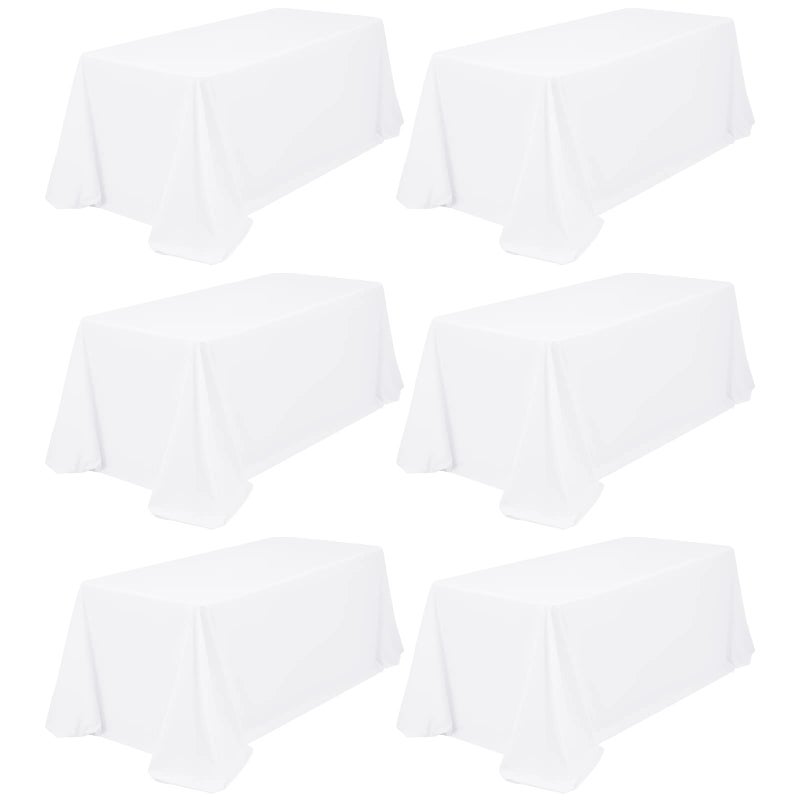 6 Pack Rectangle Tablecloth 90 x 156 inch White Polyester Table Cloth for 8 Feet TablesWashable Fabric Stain and Wrinkle Resistant Table Cover Table Clothes for Wedding Parties Banquet Kitchen