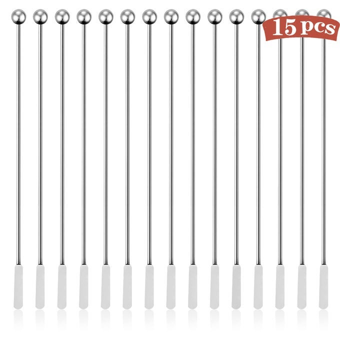 15PCS METAL STIR STICKS STAINLESS COFFEE STIRRERS REUSABLE SWIZZLE STICKS FOR COCKTAILS MULTIFUNCTIONAL STIR STICKS FOR EPOXY RESIN COFFEE WINE DRINKS TEA PAINT CRAFTS INKOILETC