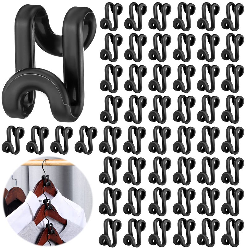 Unittype Unittype 200 Pcs Clothes Hanger Connector Hooks Plastic Heavy Duty Space Saving Connector Hooks for Closet Organizers Black 