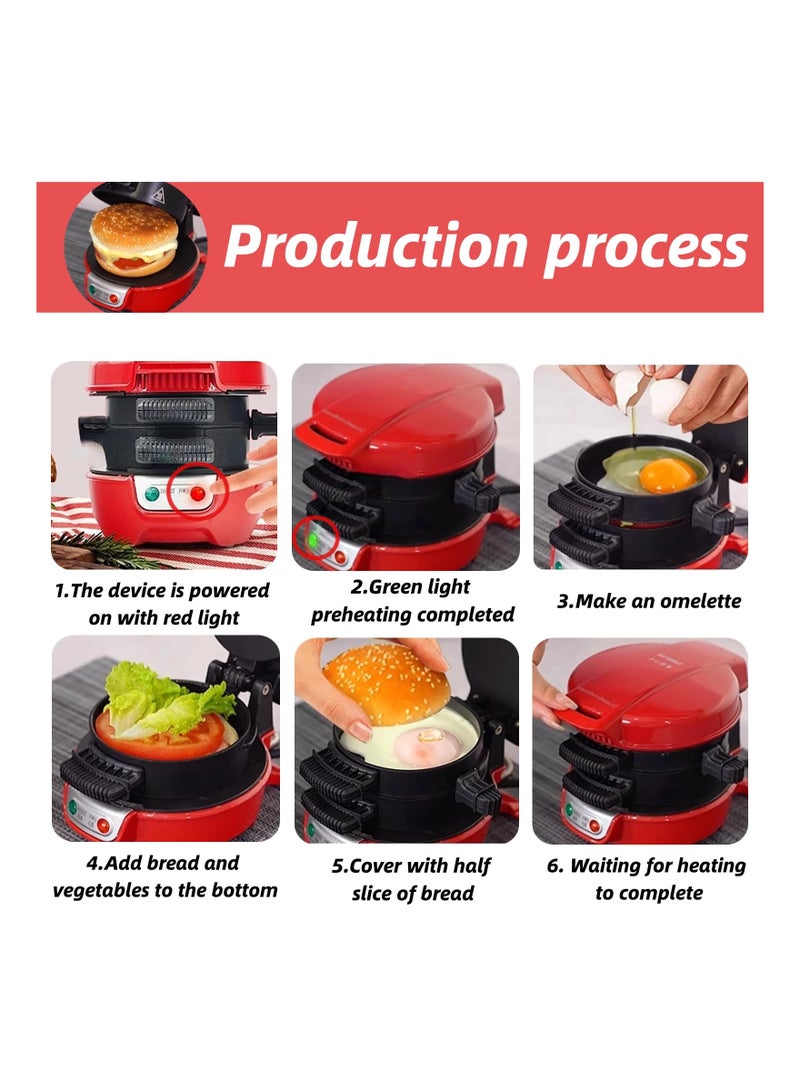 SYOSI Breakfast Sandwich Maker, 3 in 1 Sandwich Maker Egg McMuffin Maker Nonstick Sandwich Cooker Multi-Use Sandwich Grill Electric Sandwich Toaster All-in-One Breakfast Cooker for Quick Breakfast - Image 4