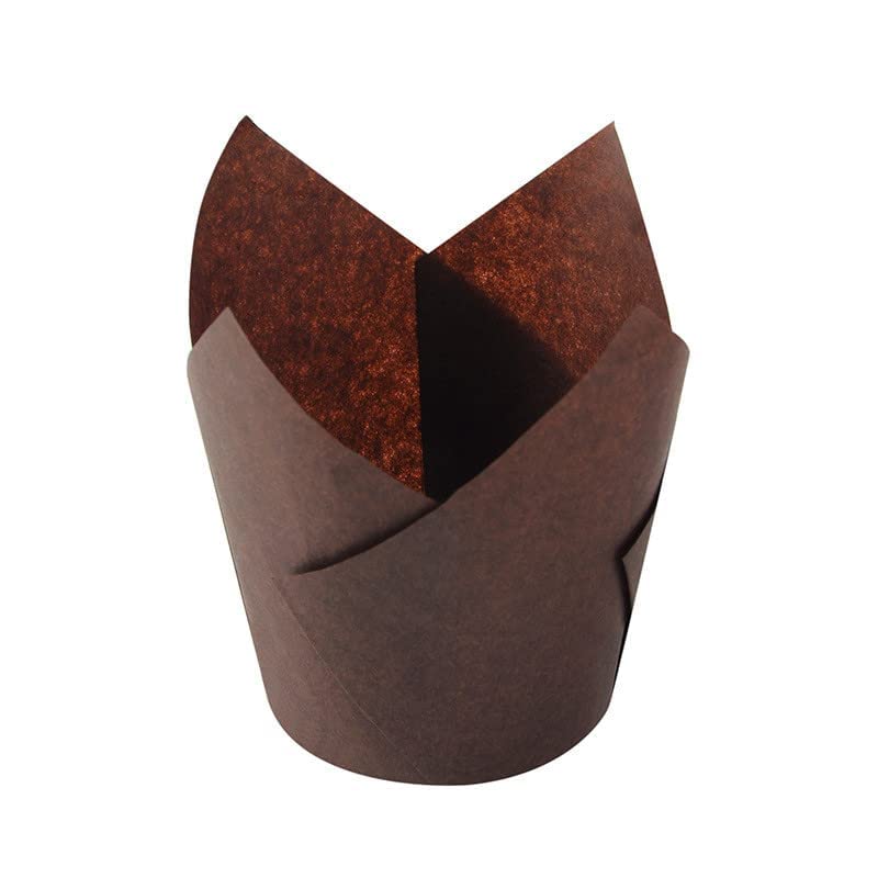 DEERA Brown Tulip Cupcake Liners – Elegant Muffin Paper Moulds – Pack of 50 - Image 2
