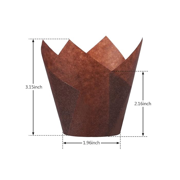 DEERA Brown Tulip Cupcake Liners – Elegant Muffin Paper Moulds – Pack of 50 - Image 4