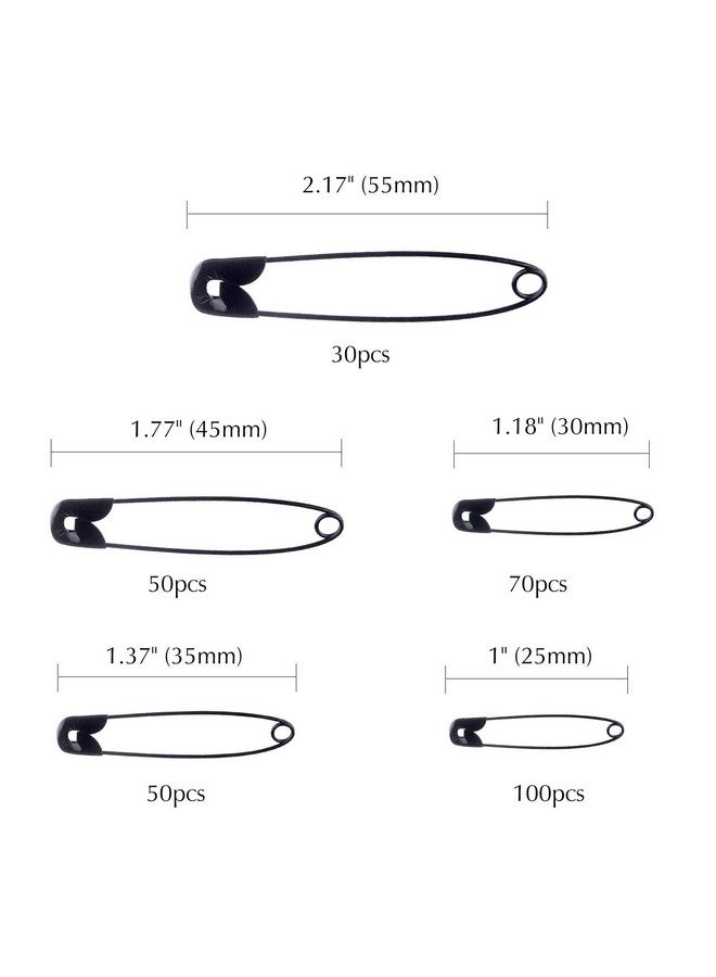 TUPARKA 5 Sizes Black Safety Pins Assorted 25-55mm Small and Large Safety Pins for Art Craft Sewing Jewelry Making in a PP Box (300 pcs) - Image 2
