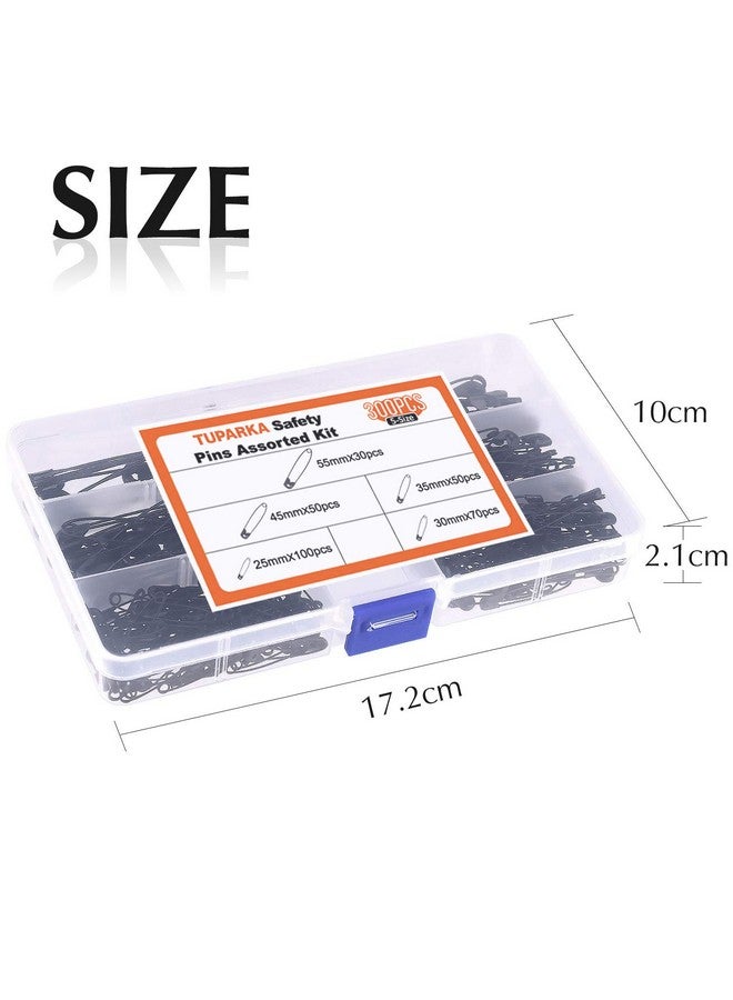 TUPARKA 5 Sizes Black Safety Pins Assorted 25-55mm Small and Large Safety Pins for Art Craft Sewing Jewelry Making in a PP Box (300 pcs) - Image 3