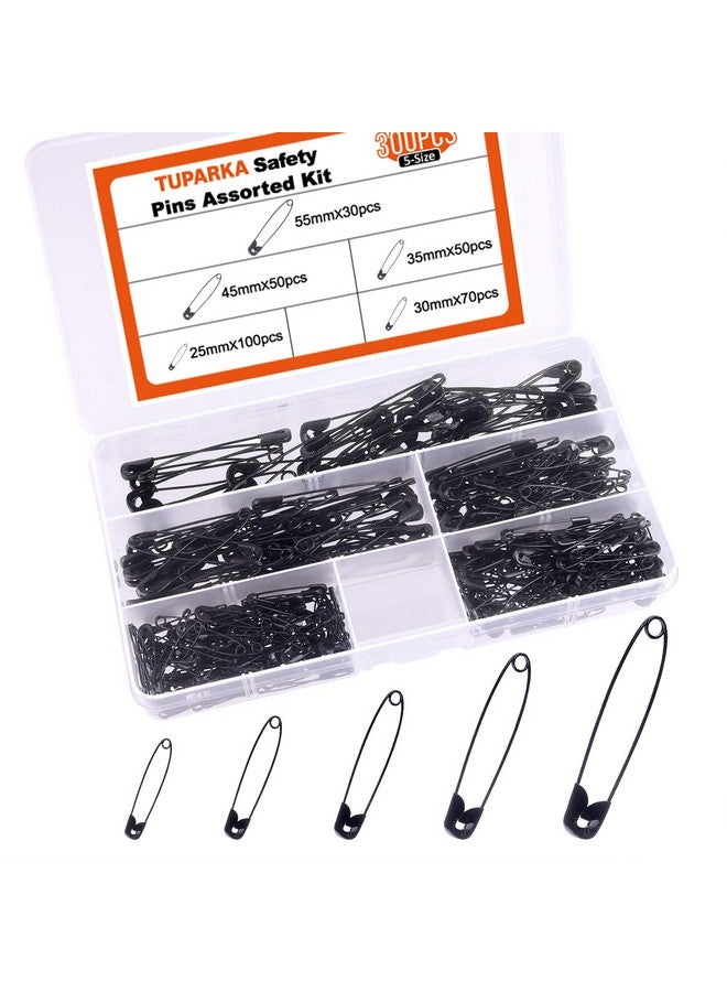 TUPARKA 5 Sizes Black Safety Pins Assorted 25-55mm Small and Large Safety Pins for Art Craft Sewing Jewelry Making in a PP Box (300 pcs) - Image 1