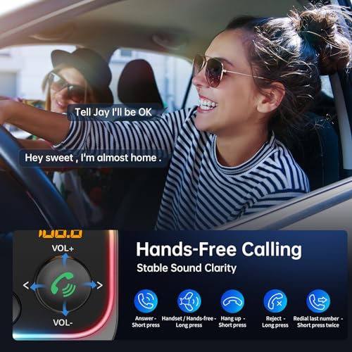 Syncwire Bluetooth 5.4 FM Transmitter Car Adapter 54W (PD 36W & 18W) [Stronger Dual Mics] [Light Switch] [HiFi Bass Sound] [Fast Charging] Wireless Radio Receiver Hands-Free Calling LED Display - Image 5