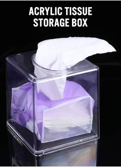 DBLEW Transparent Acrylic Clear Tissue Box Clear Square Napkin Holder Cover Facial Tissue Dispenser Glass Storage Container Organizer For Home Kitchen Bathroom And Office  - Image 2