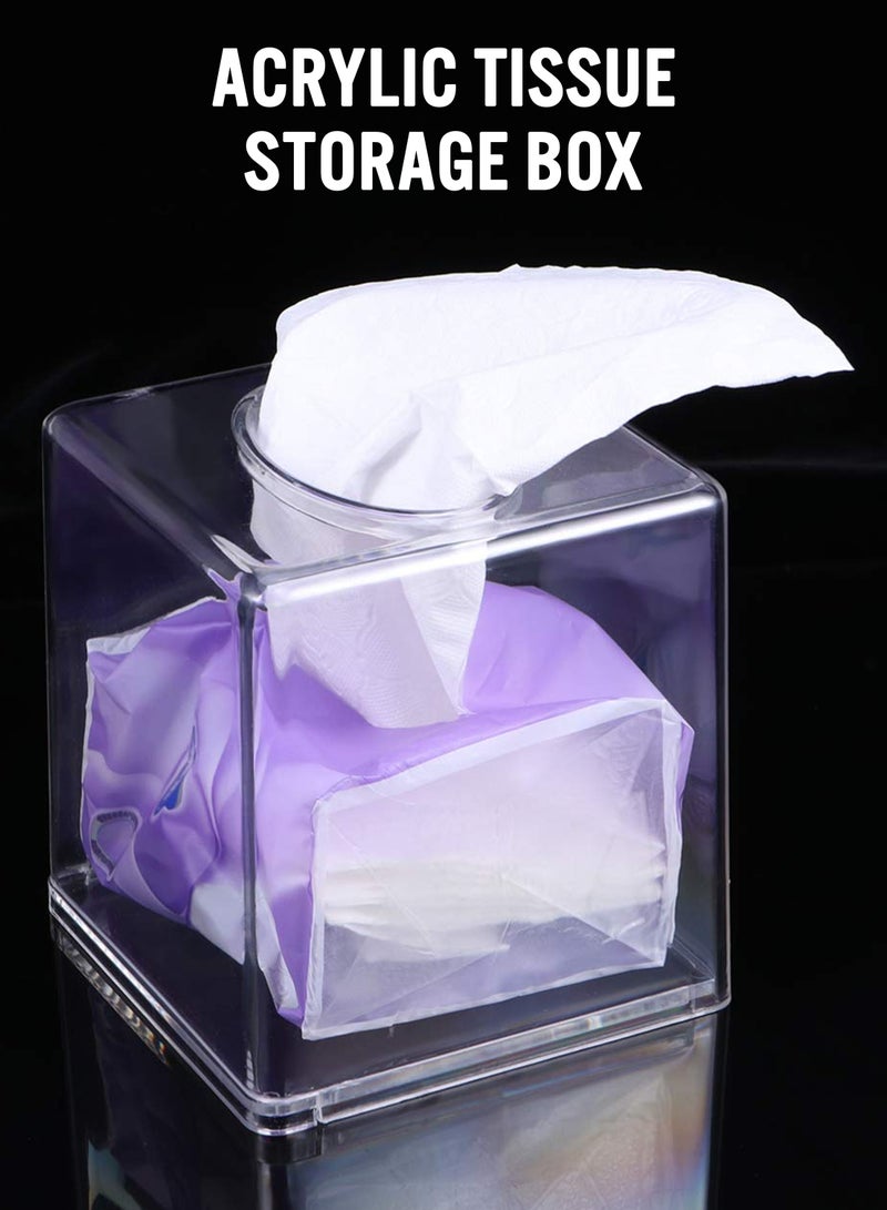 دي بلو صندوق مناديل شفاف من الأكريليك الشفاف حامل مناديل مربع شفاف موزع مناديل الوجه منظم حاوية تخزين زجاجية للمنزل والمطبخ والحمام والمكتب - Image 2