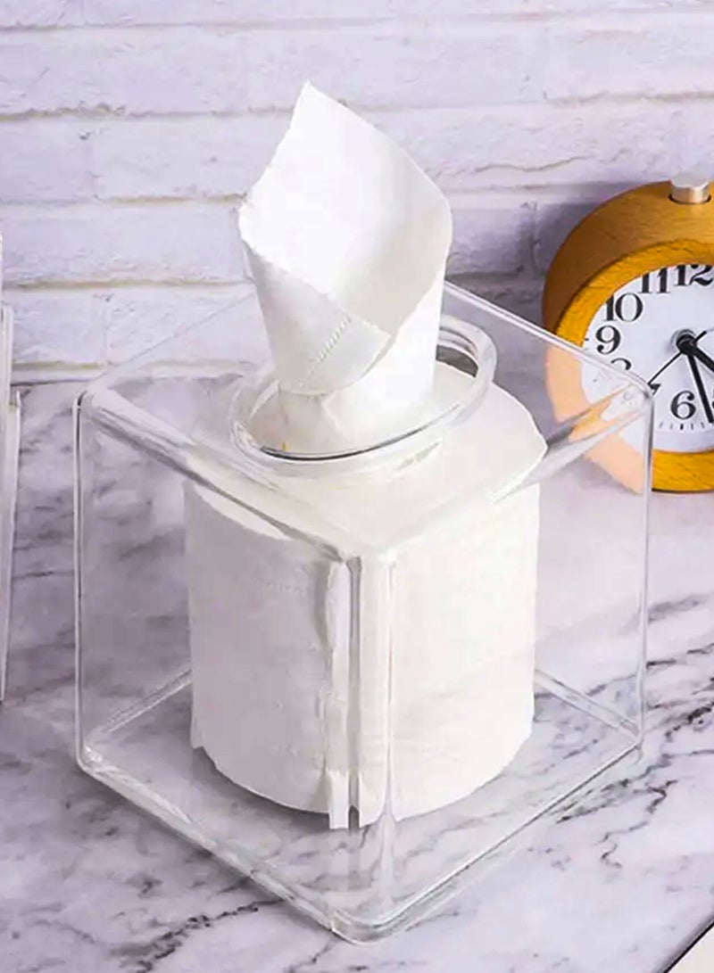 دي بلو صندوق مناديل شفاف من الأكريليك الشفاف حامل مناديل مربع شفاف موزع مناديل الوجه منظم حاوية تخزين زجاجية للمنزل والمطبخ والحمام والمكتب - Image 5