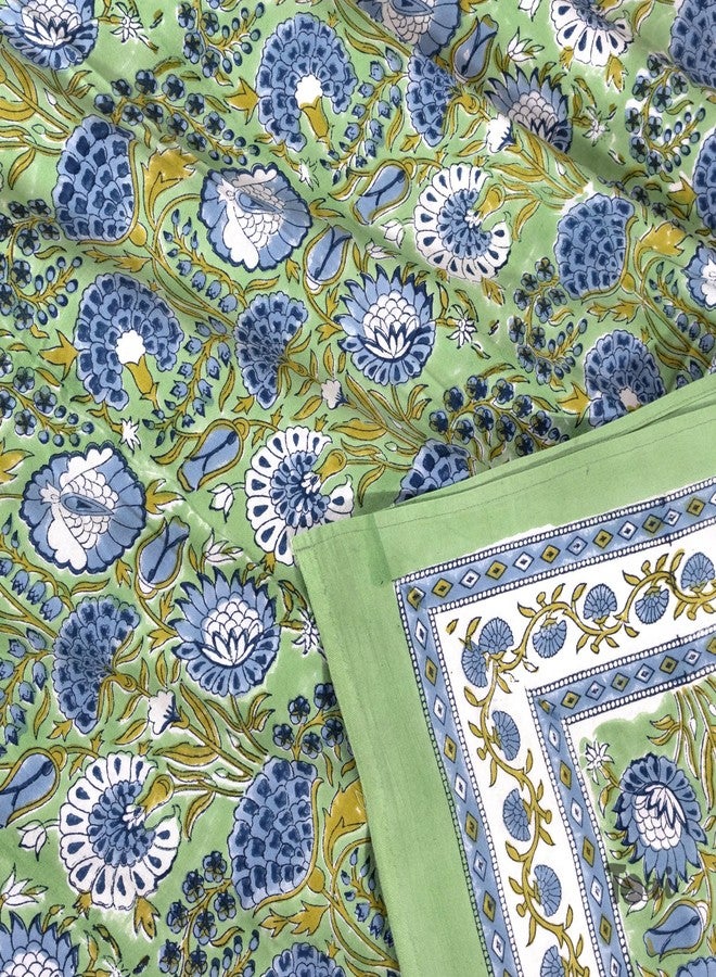 TOAI Bedsheet for Double Bed King Size 108" x 108" |100% Pure Cotton 210TC | Hand Block Printed Jaipuri Bedsheet | 2 Reversible Pillow Covers 18"x27" |Blue Green Florals - Image 2