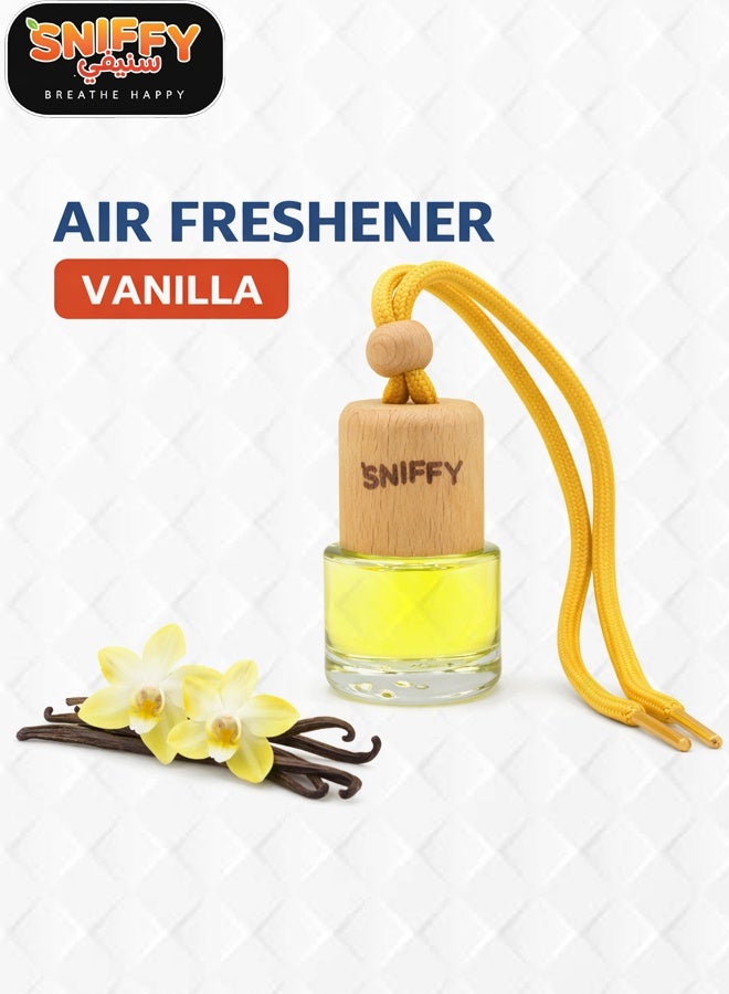 Sniffy Vanilla Car Air Freshener Hanging Bottle Diffuser Natural Organic Fragrance Auto Interior Perfume Odor Eliminator Long Lasting Aroma for Car Home Office Bedroom Rear View Mirror Air Freshener Non Toxic Spill Proof All Season Aromatherapy Scents - Image 1