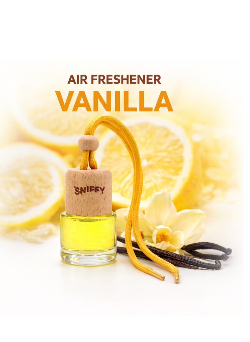 Sniffy Vanilla Car Air Freshener Hanging Bottle Diffuser Natural Organic Fragrance Auto Interior Perfume Odor Eliminator Long Lasting Aroma for Car Home Office Bedroom Rear View Mirror Air Freshener Non Toxic Spill Proof All Season Aromatherapy Scents - Image 2