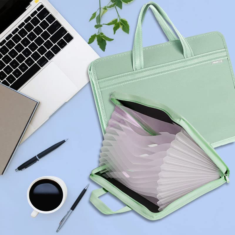 FunBlast حافظة ملفات A3 مع سحاب – 12 جيب، حقيبة تخزين احترافية كبيرة، منظم سفر، حامل فنان/شهادة (أخضر) - Image 5