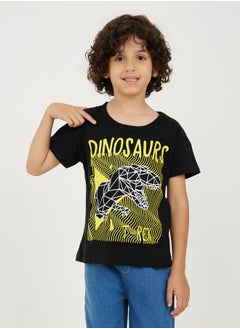 Dinosaur Graphic Print T-Shirt with Short Sleeves