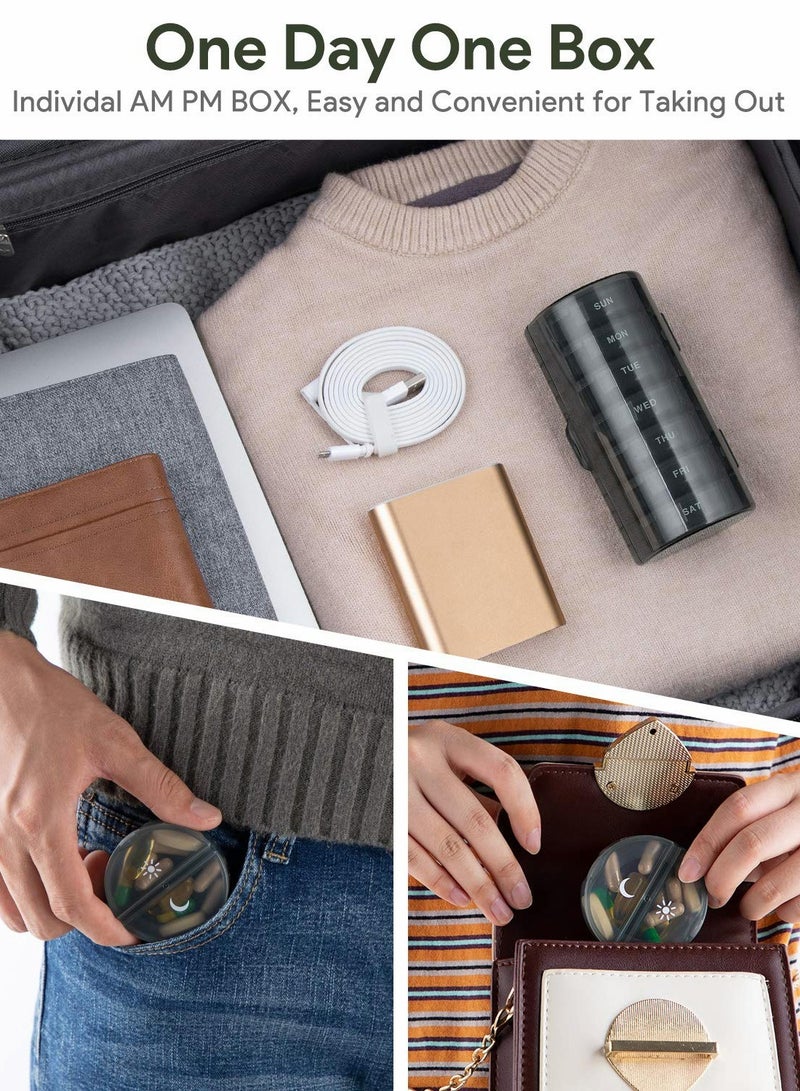 ​Pill Organizer, 2 Times a Day Weekly AM PM Pill Box, Large Capacity 7 Day Pill Case for Pills, Vitamins, Supplements (Black) - Image 3