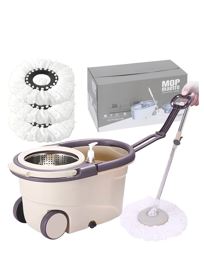360 Spin Mop and Bucket Set with Wheels, Easy Wring System, Microfiber Mop Head, Telescopic Handle, Spray Bottle, Floor Cleaning Mop for Home, Kitchen, Bathroom, Tile, Hardwood Floors – Self-Wringing, Hands-Free, Refillable Pads - Image 1
