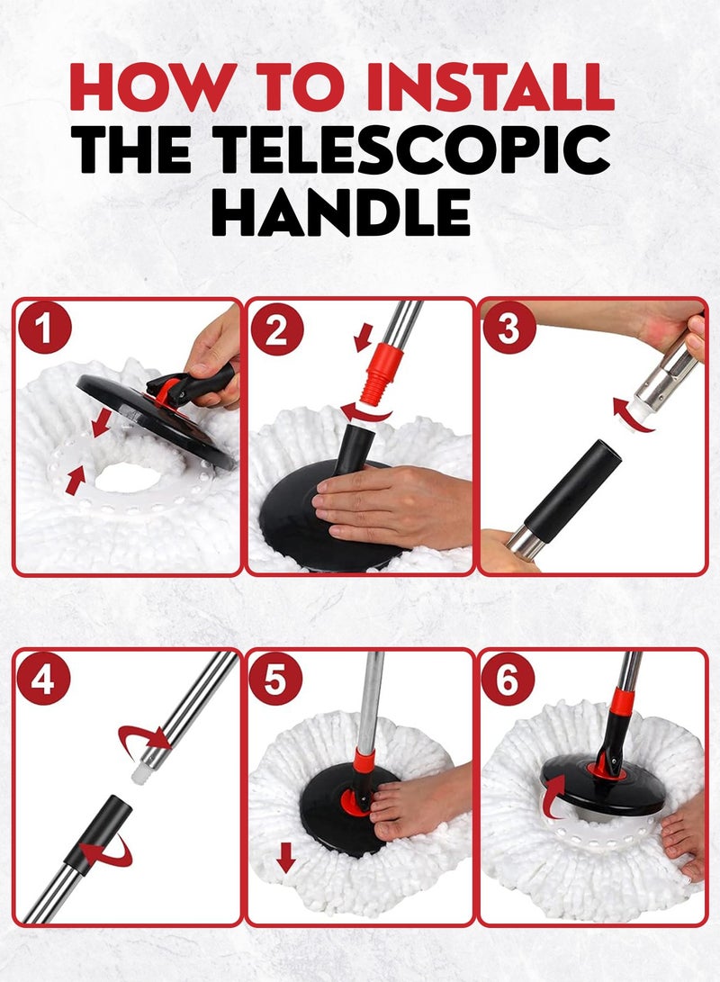 360 Spin Mop and Bucket Set with Wheels, Easy Wring System, Microfiber Mop Head, Telescopic Handle, Spray Bottle, Floor Cleaning Mop for Home, Kitchen, Bathroom, Tile, Hardwood Floors – Self-Wringing, Hands-Free, Refillable Pads - Image 4