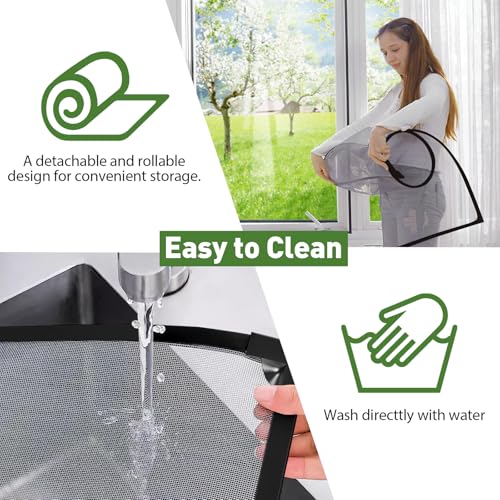 HOFUDON Window Screen Adjustable Magnetic Window Screen Replacement Max 39 x 59 DIY Fiberglass Mesh Window Screens for House Windows Black Frame Grey Mesh - Image 3