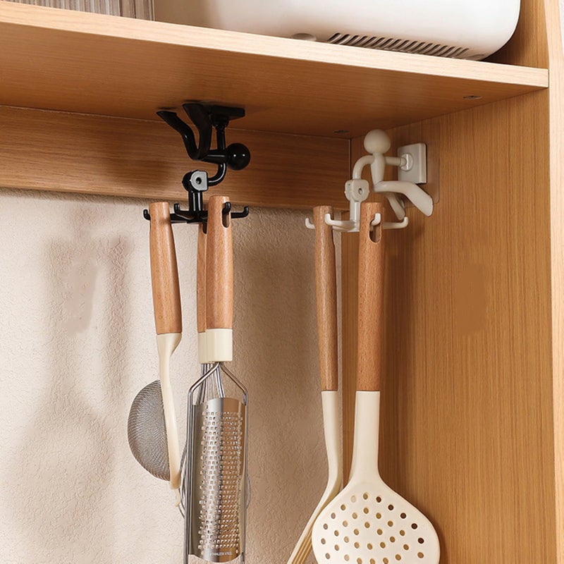 360 Rotating Utility Hooks 2 Pcs Kitchen Utensil Hooks SelfAdhesive Under Cabinet Hook Utensil Rack with 6 Hooks for Kitchen Bathroom Cabinet Under Cabinet Kitchen Hooks Multipurpose Hanging Rack