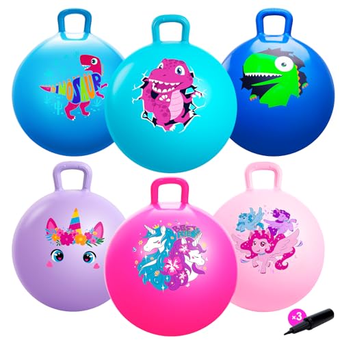 ZOOJOY 6pcs Hopper Balls for Kids 38 18In Dinosaur Unicorn Bouncy Ball with Handle Sit on Hopping Toys for SportSchoolTeam Active Play Hippity Hop Ball for Indoor Outdoor Games with Pump - Image 1