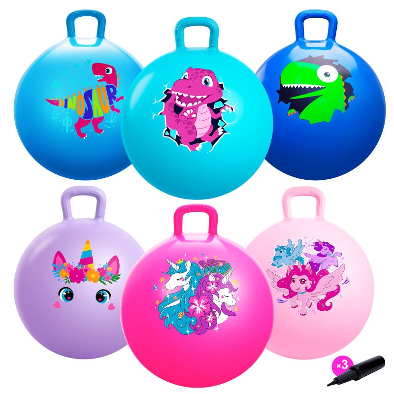 ZOOJOY 6pcs Hopper Balls for Kids 38 18In Dinosaur Unicorn Bouncy Ball with Handle Sit on Hopping Toys for SportSchoolTeam Active Play Hippity Hop Ball for Indoor Outdoor Games with Pump - Image 3