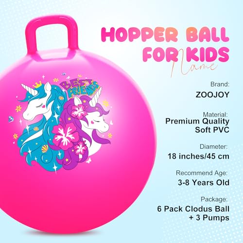 ZOOJOY 6pcs Hopper Balls for Kids 38 18In Dinosaur Unicorn Bouncy Ball with Handle Sit on Hopping Toys for SportSchoolTeam Active Play Hippity Hop Ball for Indoor Outdoor Games with Pump - Image 5