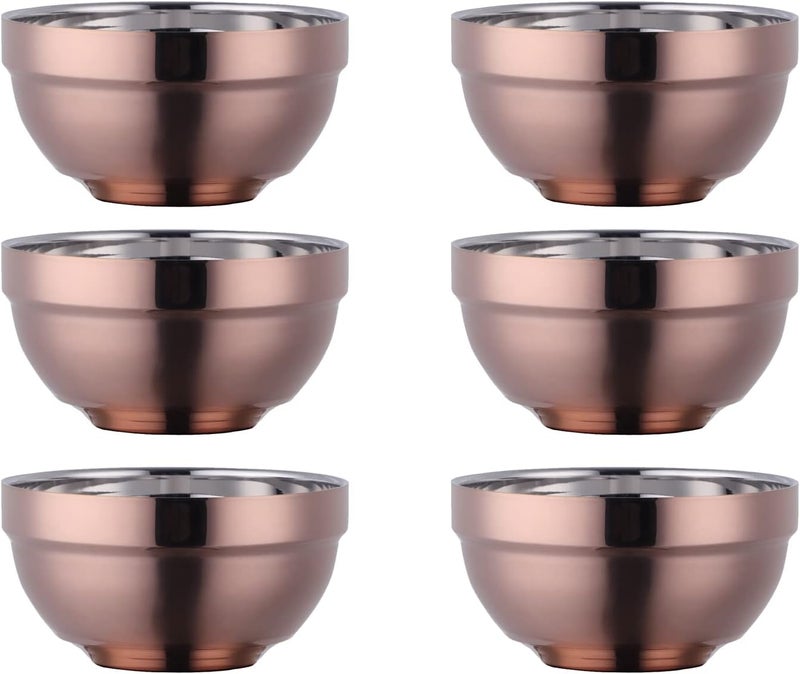 TUPMFG Stainless Steel Bowl Set 17 Oz Cereal Bowl of 6 with Double Walled Insulated  Dishwasher Safe Unbreakable Deep Soup Bowl Home Kitchen  Child Rose Gold  - Image 1