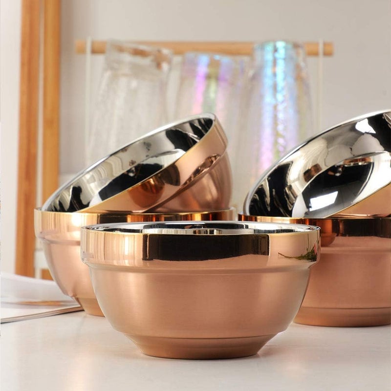 TUPMFG Stainless Steel Bowl Set 17 Oz Cereal Bowl of 6 with Double Walled Insulated  Dishwasher Safe Unbreakable Deep Soup Bowl Home Kitchen  Child Rose Gold  - Image 2