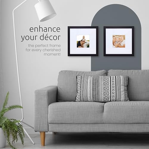 Kiera Grace Matted Classic Langford Picture Frame, Holds a 5" x 5" Photo, 10" x 10" Large Wood Picture Frame for Wall Hanging and Photo Display, Black - Image 3