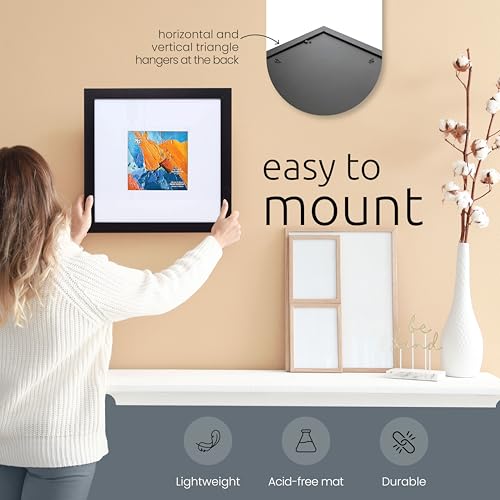 Kiera Grace Matted Classic Langford Picture Frame, Holds a 5" x 5" Photo, 10" x 10" Large Wood Picture Frame for Wall Hanging and Photo Display, Black - Image 4