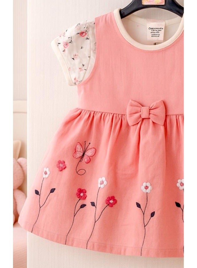ANDRINA Pink floral baby dress with white shirt, stylish and fashionable newborn baby girls clothes - Image 4