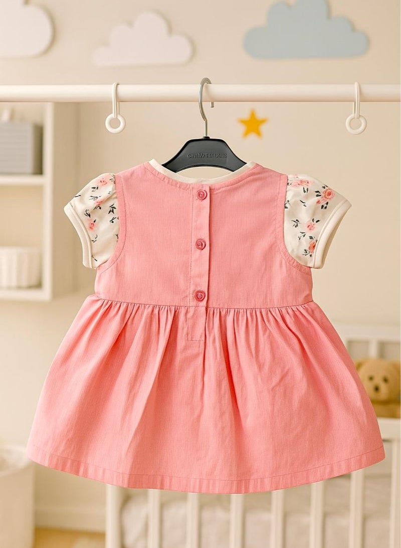 ANDRINA Pink floral baby dress with white shirt, stylish and fashionable newborn baby girls clothes - Image 3