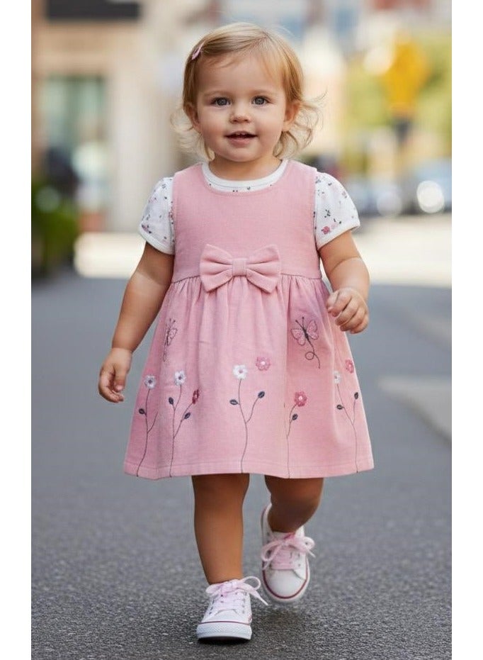 ANDRINA Pink floral baby dress with white shirt, stylish and fashionable newborn baby girls clothes - Image 1