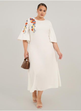 Styli Plus Size Embroidered 3/4 Sleeves A-Line Midi Dress - pzsku/Z65E9AC6D6AC4E061B7F4Z/45/1750095836/d43d451a-0038-463b-a90b-dec730a955f8