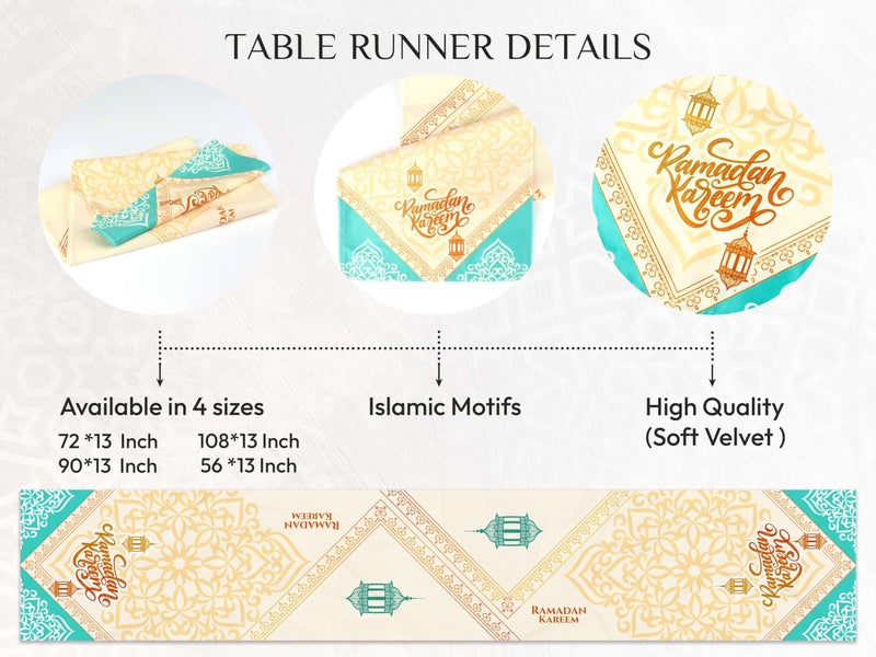 OLEEK Ramadan Table Runner 70x13in- Ramadan Decorations for Home 2026 - Ramadan Mubarak Table Runner- Ramadan Runner - Ramadan Decor - Ramadan Table Decor - Ramadan Gifts Ø²ÙŠÙ†Ø© Ø±Ù…Ø¶Ø§Ù† ÙƒØ±ÙŠÙ… Ø¯ÙŠÙƒÙˆØ± - Image 3