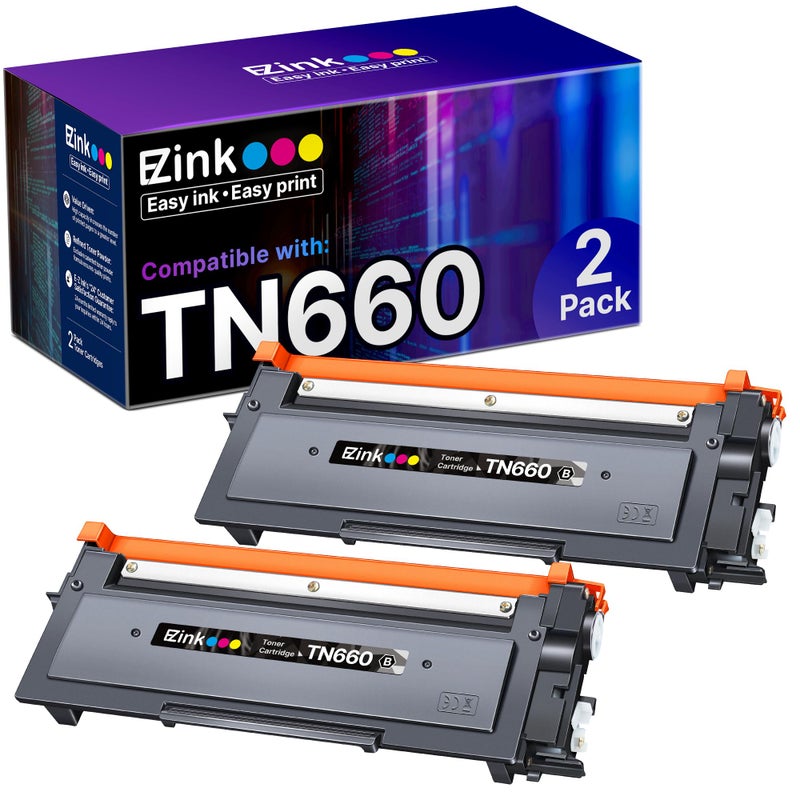 E-Z Ink TN660 Toner Cartridge Replacement Compatible with Brother TN660 TN-660 TN630 High Yield to Use for HL-L2380DW HL-L2320D HL-L2340DW DCP-L2540DW MFC-L2700DW MFC-L2720DW Printer (Black, 2 Pack) - Image 1