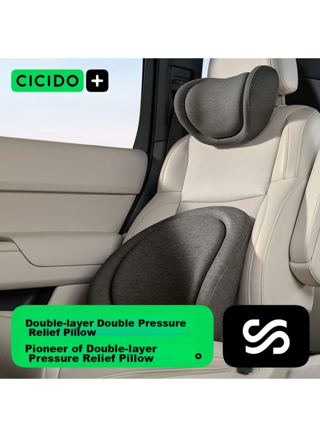 Cicido Double-layer Car Headrest And Lumbar Support Set, Neck Pillow, Seat Cushion, Waist Pad, Back Support, Driving Pillow, Lumbar Support - Image 1