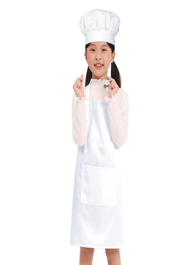 BIGHAS Kids Apron Chef Hat Adjustable Neck Strap Hook and Loop Fastener Design Waistband for Baking, Painting, Cooking ((3'11"-4'7") M, White) - Image 1