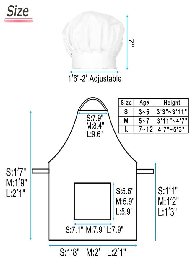 BIGHAS Kids Apron Chef Hat Adjustable Neck Strap Hook and Loop Fastener Design Waistband for Baking, Painting, Cooking ((3'11"-4'7") M, White) - Image 2
