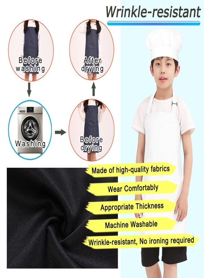 BIGHAS Kids Apron Chef Hat Adjustable Neck Strap Hook and Loop Fastener Design Waistband for Baking, Painting, Cooking ((3'11"-4'7") M, White) - Image 5