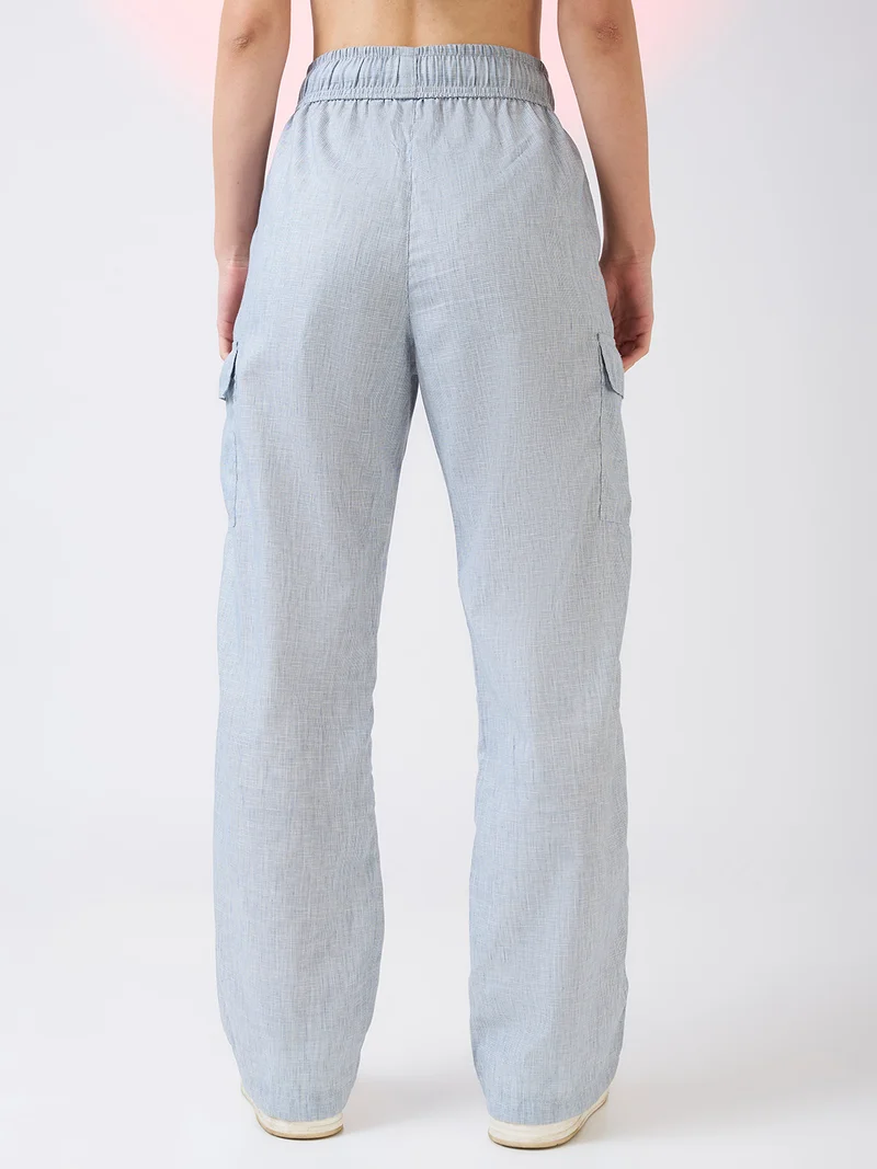 globus Women Self Design Checkered Mid Rise Drawstring Waist Cargo Trousers