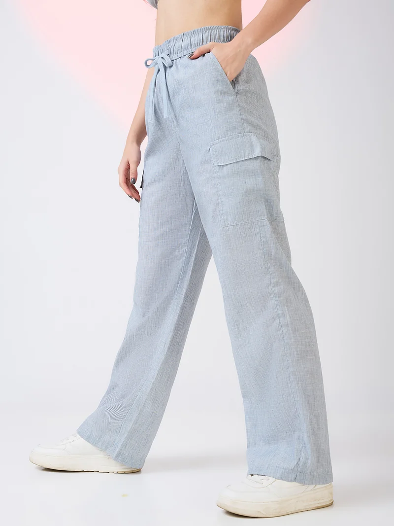 globus Women Self Design Checkered Mid Rise Drawstring Waist Cargo Trousers